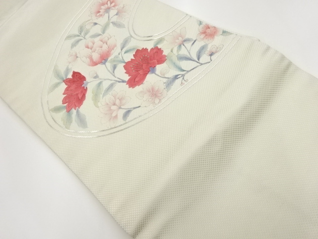 JAPANESE KIMONO / VINTAGE NAGOYA OBI / EMBROIDERY / FLOWER ARABESQUE